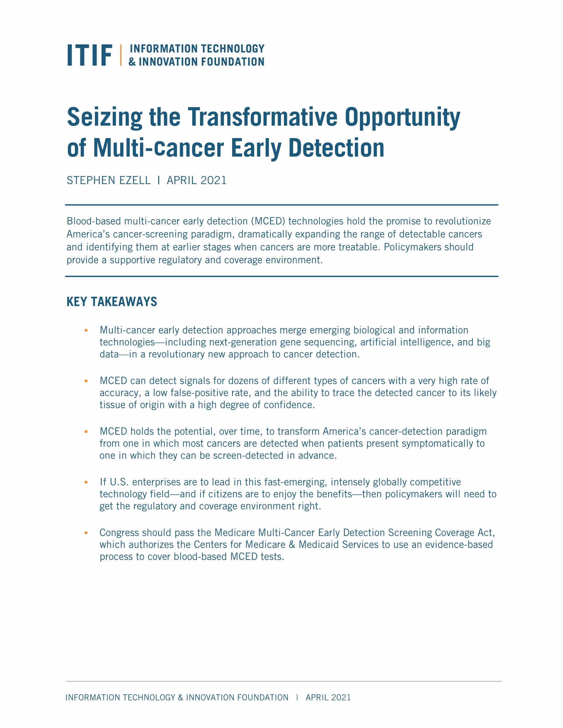 美国智库itif 抓住癌早期筛查的变革机遇 英 21 4 报告 报告厅