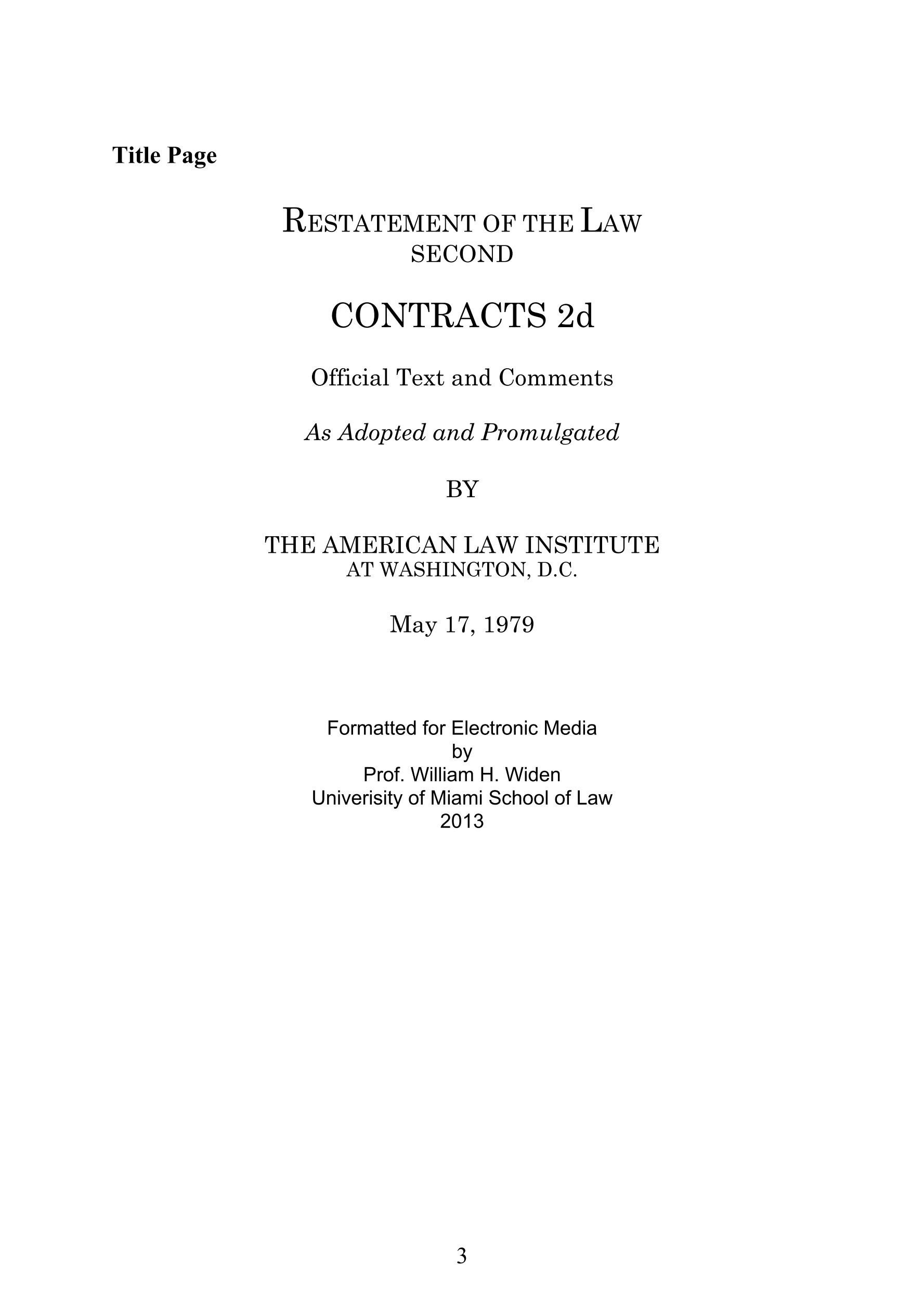 Restatement (Second) of Contracts American Law Institute_文库报告厅